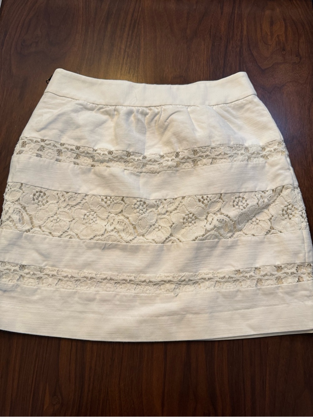 LOFT Cream Lace-Trim A-Line Skirt - Picture 6 of 9
